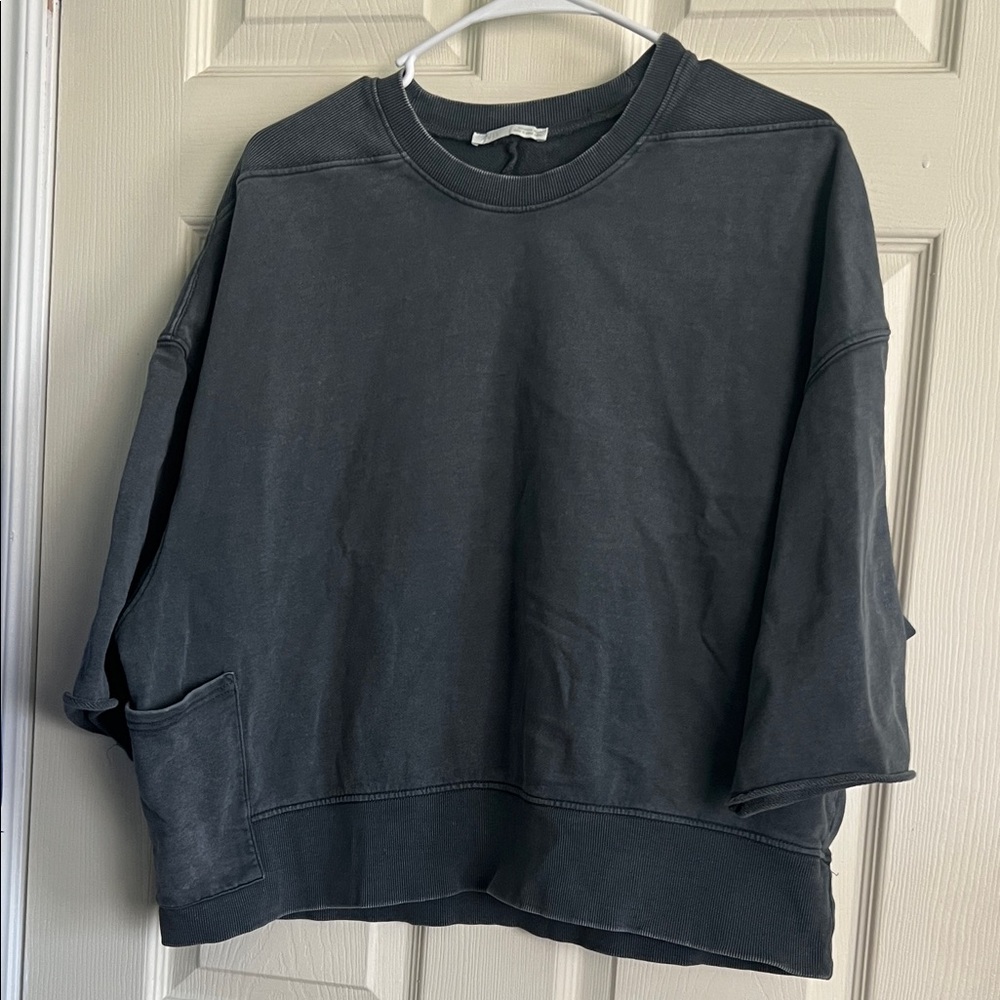 Zara charcoal grey Ribbed-Neck oversized Sweatshirt